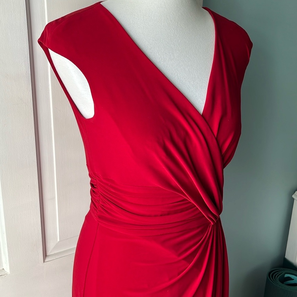 Ralph Lauren Classy Red Wrap Midi Dress Short Sleeves - Picture 2 of 5